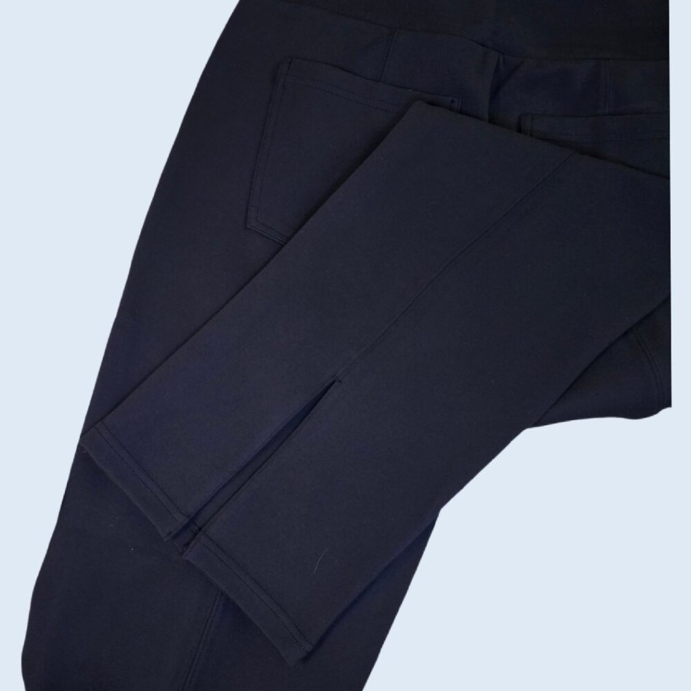 HALARA Navy Straight Leg Pintuck Work Pants w/ Slit Embellishment - Picture 4 of 7